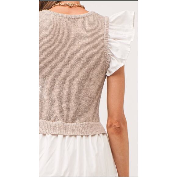 Anthropologie Sofie the Label Clover Mixed Knit Flutter Sleeve Midi Dress, S - Picture 3 of 10